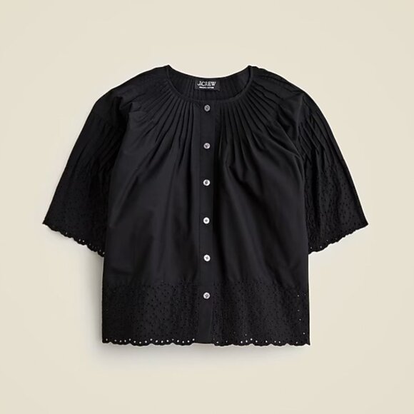 J. Crew Tops - Flawed J. Crew Jolie Top Eyelet Cotton Poplin Womens XS Black Eyelet CA974